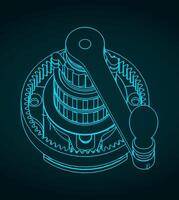 Sailboat winch internal structure blueprints vector