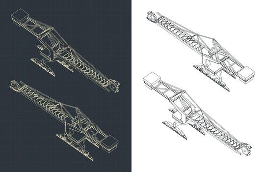 Stacker reclaimer isometric blueprints vector