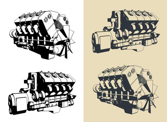 Turbo diesel engine illustrations