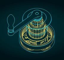 Sailboat winch and its internal structure blueprints vector