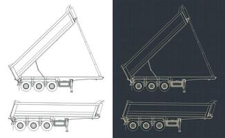 Tipper semi trailer drawings vector