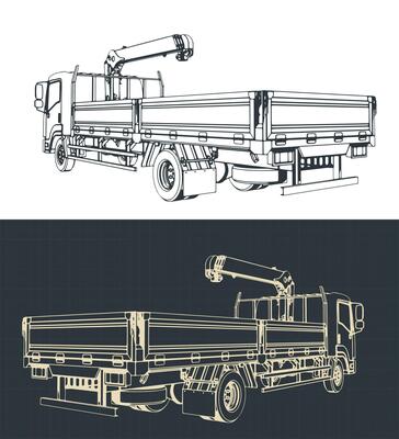 Truck with crane-manipulator installation sketches
