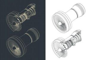 Turbofan engine isometric blueprints vector