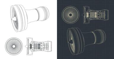 Turbofan engine blueprints vector