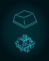 Switch and keycap for mechanical keyboard isometric blueprint vector
