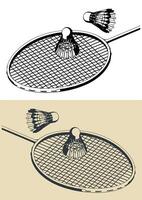 Rackets and shuttlecocks for badminton closeup vector