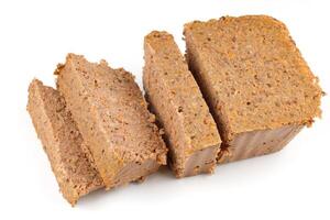 Liver pate sliced on a white background isolate. photo
