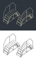 Dual Entry Service Ladder Platform Isometric Drawings vector