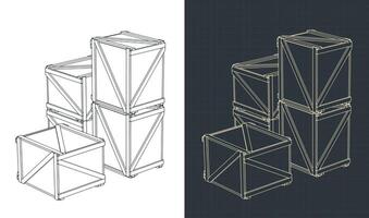 Shipping crates sketches vector