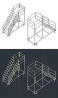 Rolling Service Ladder isometric drawings vector