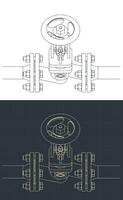 Bypass steam valve isometric blueprint vector