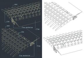 Aircraft Wing Structure and Flaps Systems Drawings vector