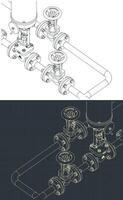 Control valves with bypass isometric blueprints vector