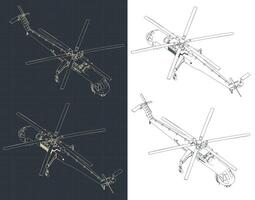 Crane helicopter isometric blueprints vector