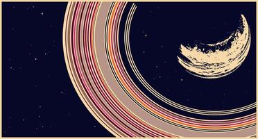 Planet with rings retro futurism style vector