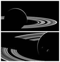 Planet with rings illustrations close up vector