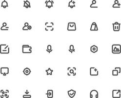 set of icons for web or browser in bold outline style vector