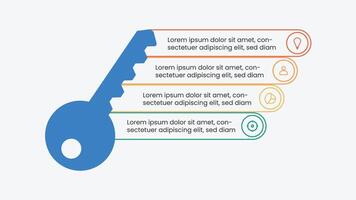 Modern infographic template with key symbol. Creative business presentation. 4 options corporate workflow. vector
