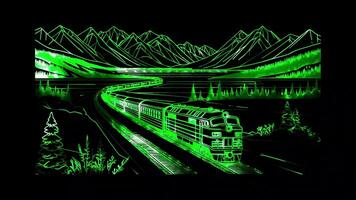 Neon frame effect Trans-Siberian Railway in Russia, glow, black background. video