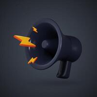 3D megaphone for promotional announcements and communication. Loudspeaker designed for notifications, depicted as a 3D speakerphone icon. Render for conveying messages and alerts. vector