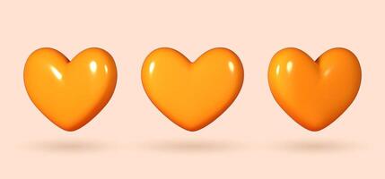 Collection of 3D shiny realistic heart balloons in yellow, displayed from different angles. cards, parties, designs, flyers, posters, decorations, banners, web and advertising. vector