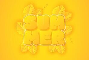 Summer background with yellow leaves. Summer background in paper craft style. paper cut and craft style. vector
