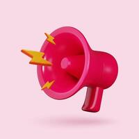 3D megaphone for promotional announcements and communication. Loudspeaker designed for notifications, depicted as a 3D speakerphone icon. Render for conveying messages and alerts. vector