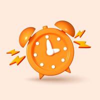 3D rendered ringing alarm clock, isolated on a orange background. Volumetric 3D icon of an alarm clock, symbolizing reminders and deadlines. vector