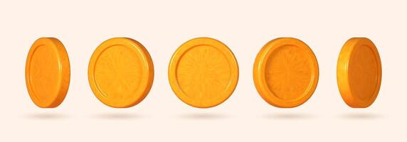 Coins displayed in various positions. Collection of 3D money depicted from different points of view. vector