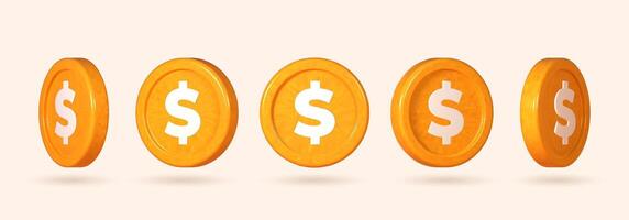 Coins displayed in various positions. Collection of 3D money depicted from different points of view. vector
