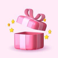 3D open pink gift boxes with ribbon in patel over pink background. 3D rendering of a modern holiday surprise box. vector
