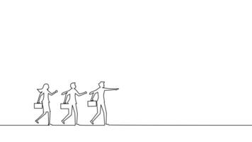 one line drawing of three people walking with briefcases vector