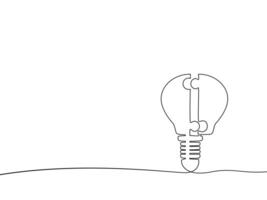 continuous line drawing of light bulb with broken piece vector