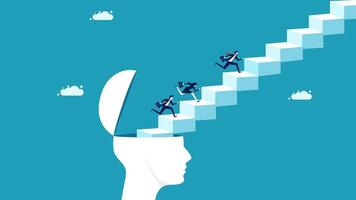 businessman climbing up the stairs to the top of the brain vector