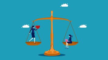 two people on scales with a heart on one side and a red heart on the other vector