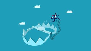 businessman running on a chain with a key in his hand vector
