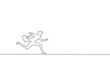 one line drawing of a man running with a briefcase vector