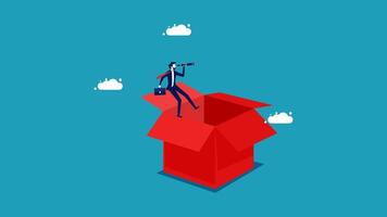 businessman standing in a red box with a ladder vector