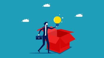 businessman with light bulb in box with idea vector