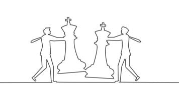 one line drawing of two men playing chess vector