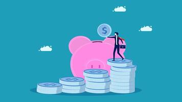 stack of coins and pink piggy bank business concept vector