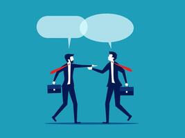 two businessmen shaking hands with speech bubbles vector