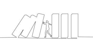 one line drawing of a man pushing a large block of letters vector