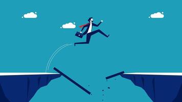 businessman jumping over the cliff to the other side of the gap business concept vector