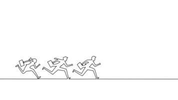 continuous line drawing of business people running in a line vector