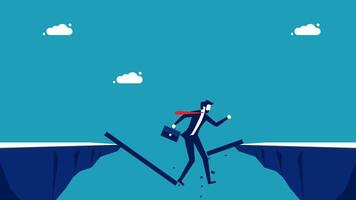 businessman running across the gap between two cliffs vector