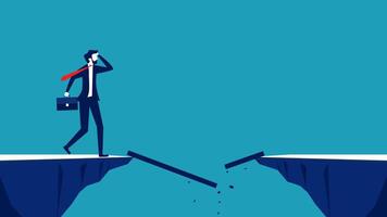 businessman walking across a cliff with a red arrow pointing to the other side vector
