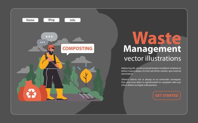 Gardener promotes composting. Flat illustration