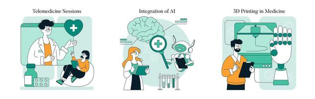 Tech Enabled Health. Flat Illustration vector