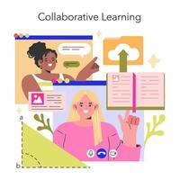 Collaborative Learning concept Peers engage in digital interaction, highlighting the importance of shared knowledge and online educational communities illustration vector